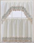 Embroidery Kitchen Curtain 3PC Set Swag and 34 inches Long Tiers Set