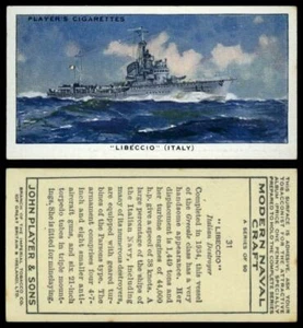 Libeccio #31 Modern Naval Craft 1939 John Player & Sons Card - Picture 1 of 1