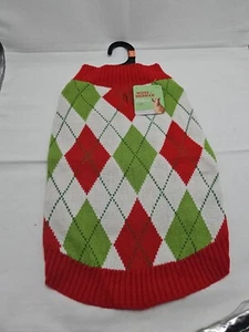 More & Merrier Christmas Green And Red Argyle Pet Sweater Size Large (17-19 In) - Picture 1 of 9