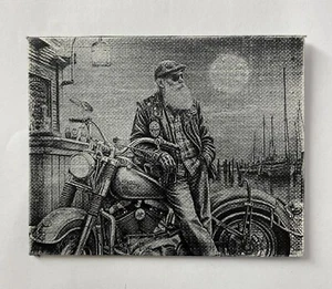Canvas Collection Motorcycle Rider Lake Side Hang Out Laser Art - Picture 1 of 2