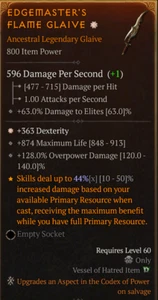 💥DIABLO 4💥SEASON 9💥Glaive💥GA Dexterity + Overpower + Life - Picture 1 of 1