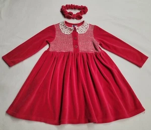 Vtg Biobottoms Red White Velour Girls Dress Size 4/5 Made In USA - Picture 1 of 12