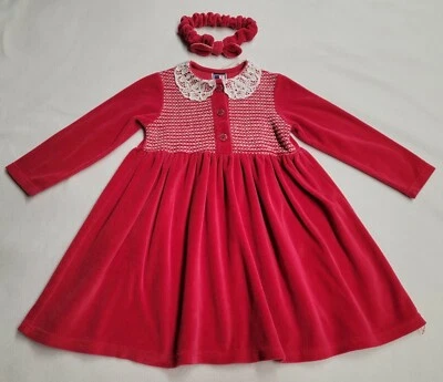 Vtg Biobottoms Red White Velour Girls Dress Size 4/5 Made In USA - Image 1 of 4