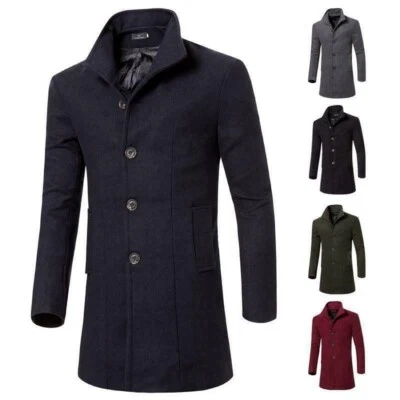 Warm Breasted Winter Trench Mens Long Jacket Outwear Formal Overcoat Coat Double - Image 1 of 4