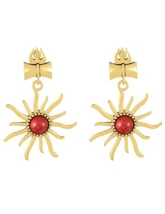 Long Red Starburst Spike Earrings Sun Burst Celestial  Stud Gold Drop Dangle - Picture 1 of 2