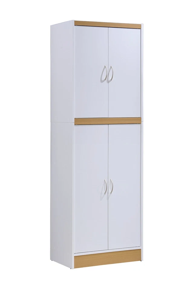 Despensa de cocina Hodedah de 4 puertas con cuatro estantes, blanca Foto 1 de 4