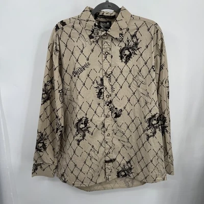 Camisa Southpole Para Hombres Extra Grande XL Tostada Negra Estampado Calavera Botón Delantero Foto 1 de 4