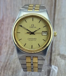 1970s Omega Seamaster Quartz Men’s Gold & Steel Watch 1342 35mm 196.0195 WORKING - Picture 1 of 13