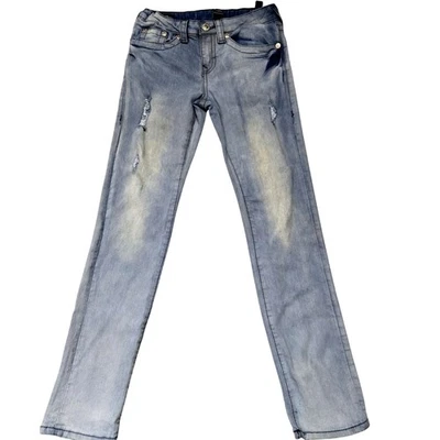Calça jeans juvenil True Religion Geno descontraída slim masculina 12 azul desgastada - Imagem 1 de 4