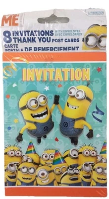 Despicable Me Birthday Cards 8 Invitation, 8 envelope, 8 Thank you Cards MINIONS - Image 1 of 4