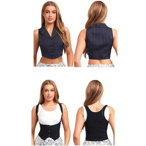 Women Vest Slim Top Night Club Waistcoat Casual Jacket Sleeveless Shirts Suit - Picture 1 of 34