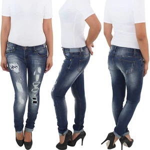 Damen Hüfthose Skinny Hose Hüftjeans Röhrenjeans Slim Fit Jeans Mit rissen Blau - Bild 1 von 7