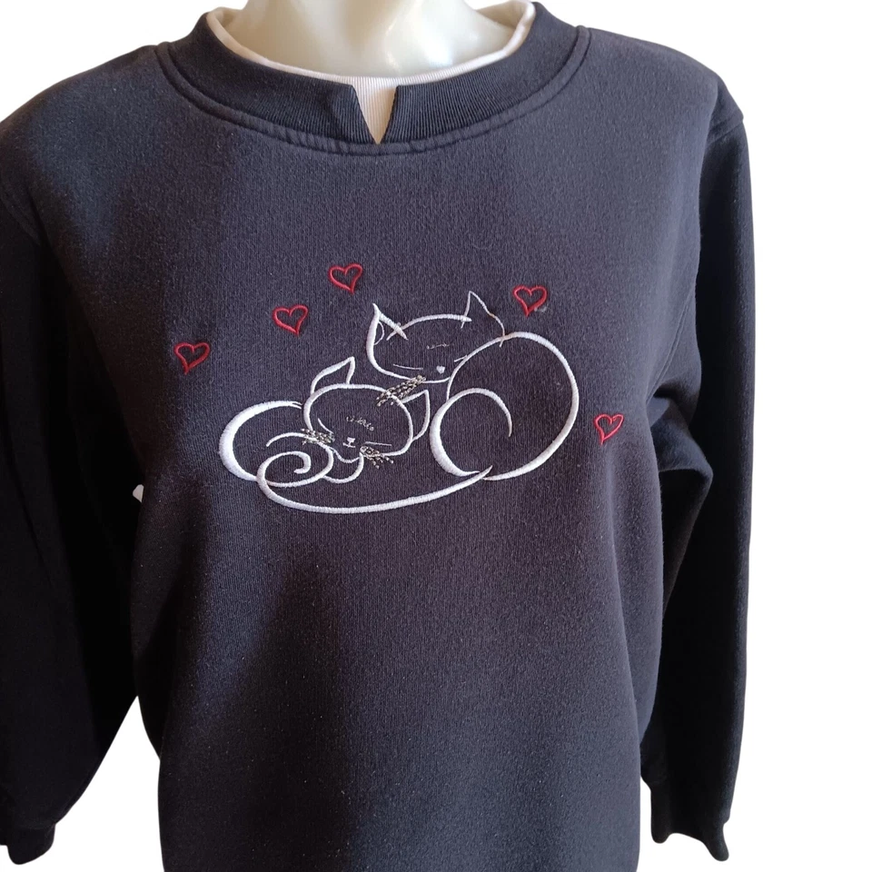 Sudadera para mujer mediana vintage Shenanigans bordada gatito gatos corazones años 90 Foto 1 de 4