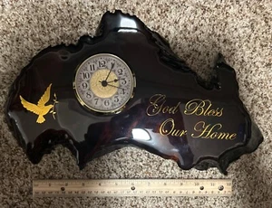 Vintage Wall Clock “God Bless Our Home” Oak Wood Decor handmade : 15x10x2” - Picture 1 of 11