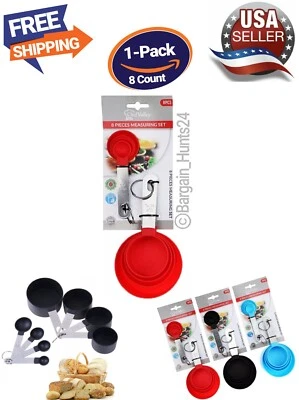 8 Counts Stainless Steel Measuring Cups Spoons Kitchen Baking Cooking Tools Set - Image 1 of 4