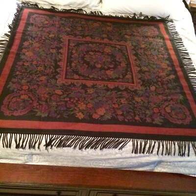 LORO PIANA (NUEVO CON ETIQUETAS) 100 % Cachemira Flecos Chal Capa Envoltura, Negro/Multicolor Floral Foto 1 de 4