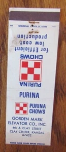 FARMING MATCHBOOK COVER: PURINA CHOWS CLAY CENTER, KANSAS EMPTY MATCHCOVER -D8 - Picture 1 of 2