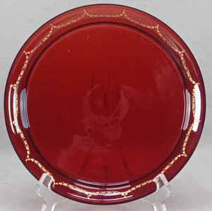 Late 19th Century Bohemian Engraved & Gilt Floral Ruby Stained 9 Inch Round Tray - Picture 1 of 8