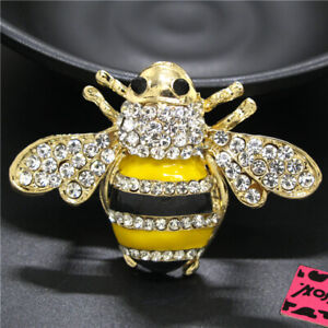 New Betsey Johnson Yellow Enamel Cute Bee Honey Crystal Charm Brooch Pin