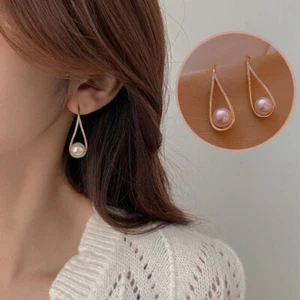 Pendientes de perlas geométricos de oro aleación exquisitos pendientes de moda góticos - Imagen 1 de 13
