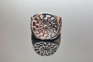 Sun Wheel Ring 925 STERLING SILVER Black Sun Occult Sacred Solar Symbol Viking - Picture 1 of 8