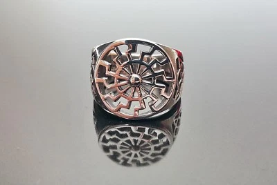Sun Wheel Ring 925 STERLING SILVER Black Sun Occult Sacred Solar Symbol Viking  - Image 1 of 4