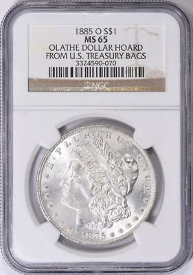1885-O Morgan Silver Dollar NGC MS-65 Olathe Dollar Hoard Collection Pedigree - Image 1 of 4