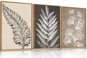 Botanical Leaf Framed Canvas Wall Art Set,Modern Natural Leaves Wall Decor,Vi... - Picture 1 of 6