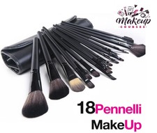 SET 18 PENNELLI PER TRUCCO COSMETICA MAKE UP OMBRETTO FARD CON CUSTODIA BORSA