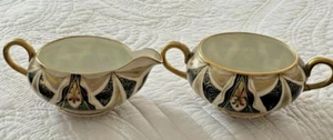 ANTIQUE Vienna Austria Alhambra Open Sugar Bowl &Creamer Art Deco GoldStar Motif - Picture 1 of 9