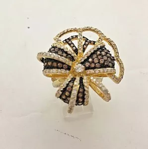 Ring Sterlingsilber 0,925 Gold Vermeil Schokolade und Klar CZ 30 mm Bandgröße 6 - Bild 1 von 10