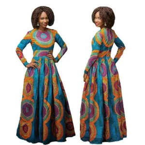 Women Clothing 2024 New Fashion African Dress Female Geometric Print Clothes Lon - Picture 1 of 13