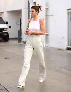 Celebrity Dividido H&M Pantalón Ancho Cintura Alta Vaqueros Beige Tostado Claro 6 AGOTADO - Imagen 1 de 3