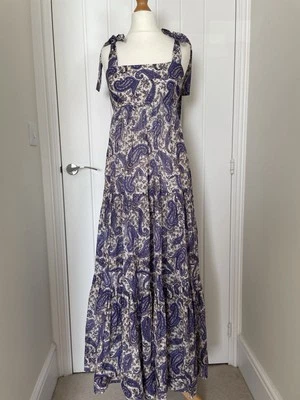 VESTIDO MAXI Zimmermann "devi" algodón - estampado paisley azul/blanco - talla 1 / uk 8 Foto 1 de 4