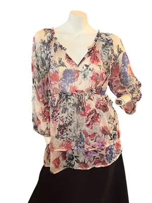Jessica Simpson Maternity Women’s Large Tunic Blouse Sheer Floral - Image 1 of 4