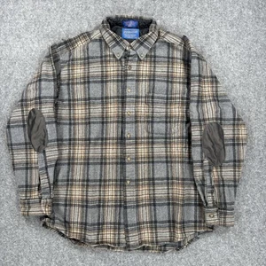 Pendleton Wool Flannel Shirt Men’s Large (Tag XL) Elbow Patch Gray Brown USA - Imagen 1 de 8