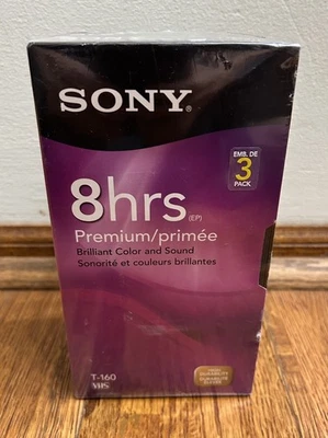 (3) Упаковка SONY 8 часов премиум высокого качества (T-160) пустые видеокассеты (запечатанный) T160VR - Изображение 1 из 4