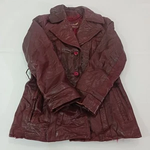 Vintage 70er Jahre Etienne Aigner echtes Leder weinrot rot Damengröße 12 Mantel Jacke  - Bild 1 von 18