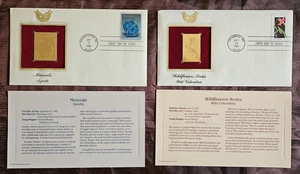 22kt Golden Replica 1st Day Issue U.S. Wildflowers & Minerals 1992 w/Info Cards - Picture 1 of 15