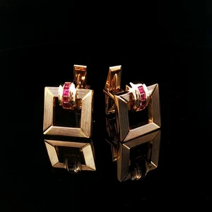 14KT Yellow Gold Cuff Links with Ruby's 13.3g - Picture 1 of 10