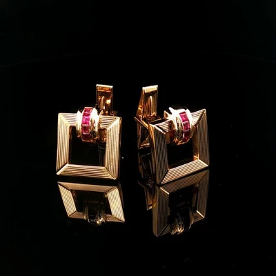 14KT Yellow Gold Cuff Links with Ruby's 13.3g - Image 1 of 4