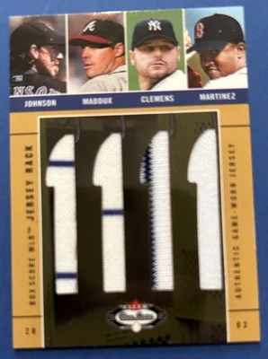 2003 Fleer Box Score "Jersey Rack Quad" Johnson/Maddux/Clemens/Martinez 037/150 - Image 1 of 2