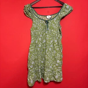 Tucker Nuck Green Floral Print Dress Ruffle Sleeves Summer Casual Medium - Picture 1 of 5