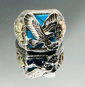 Black Hills Goldring Adler Blätter Türkis Gr. 10 3/4 Sterling Silber 9,1 gr - Bild 1 von 14