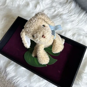Vtg. Carters Tan Puppy Dog Bean Bag Terry Cloth Plush Blue Stripe Rattle Baby - Picture 1 of 7