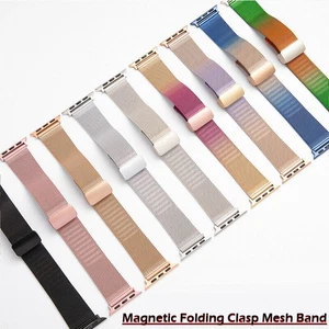 Magnetic Buckle Steel Mesh Band for Apple Watch 9 8 7 6 5 SE Ultra 2 44/45/49mm - Picture 1 of 21