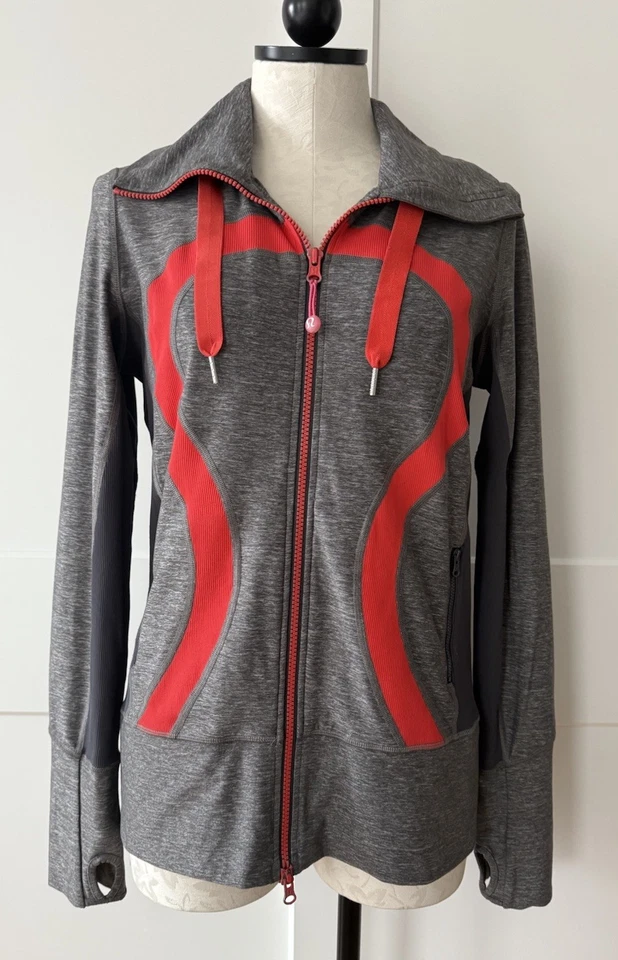 Chaqueta Lululemon para mujer 8 gris rojo zancada cremallera completa con capucha ropa deportiva Foto 1 de 4