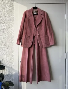 Vintage 1970er JC Penny Westernbekleidung rosa Samt 3-teilig ausgestelltes Bein Anzug Größe 16 - Bild 1 von 24