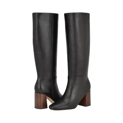 Calvin Klein Talla 11M Cuero Negro Arista Botas Hasta la Rodilla Tacones Bloque P30-9 Foto 1 de 4