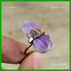 Star Amethyst Gemstone Green Tourmaline Rough Handmade New Solitaire Ring Copper - Picture 1 of 6